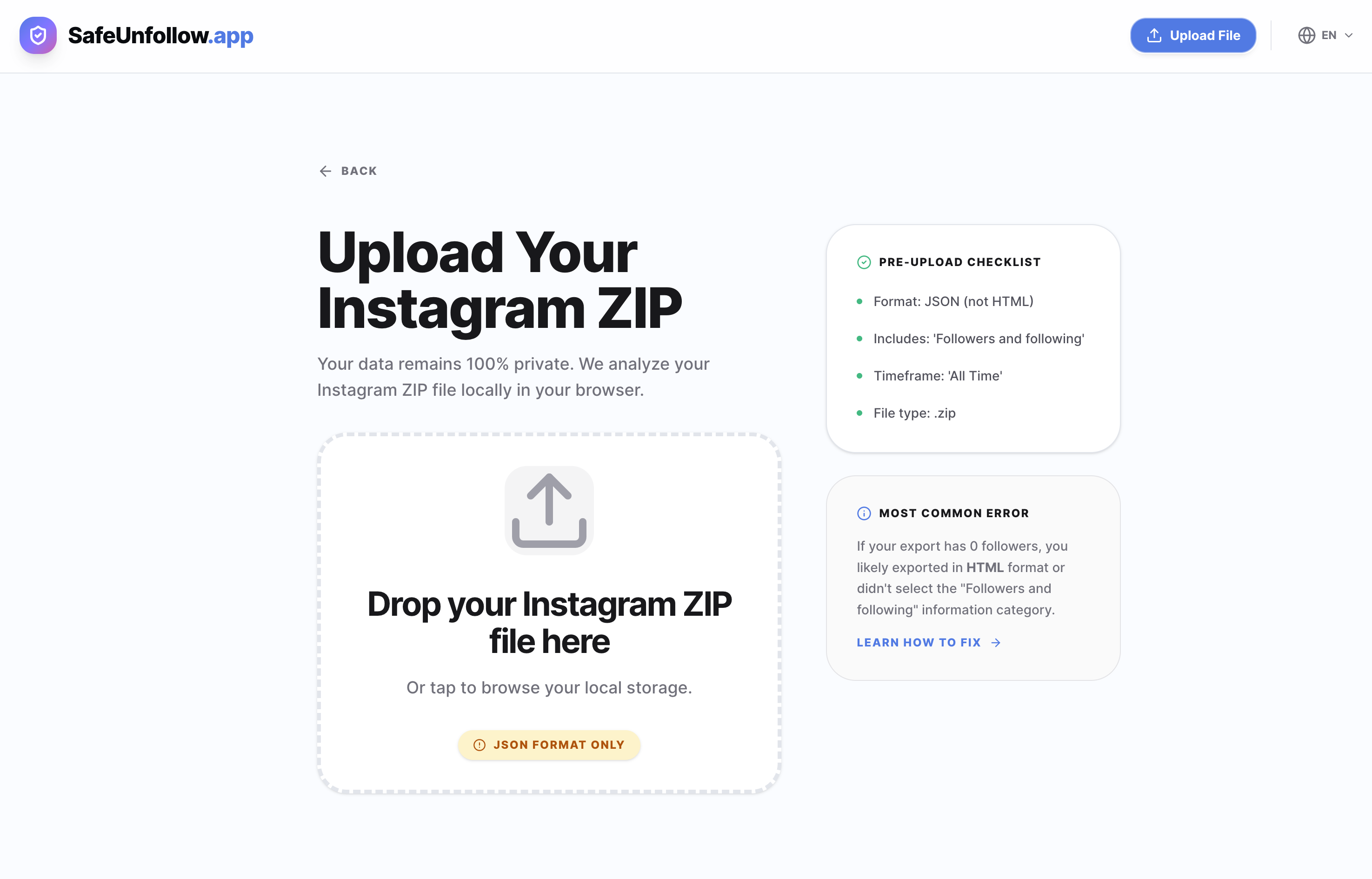 Upload your Instagram data